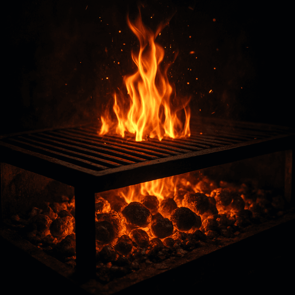 Offenes Feuer und glühende Lavasteine des Grills
