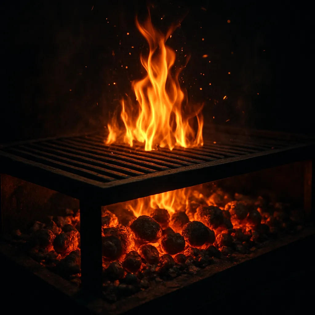 Offenes Feuer und glühende Lavasteine des Grills
