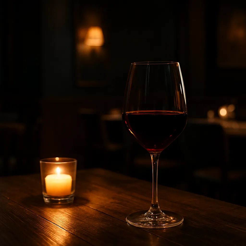 Glas Malbec auf rustikalem Holztisch